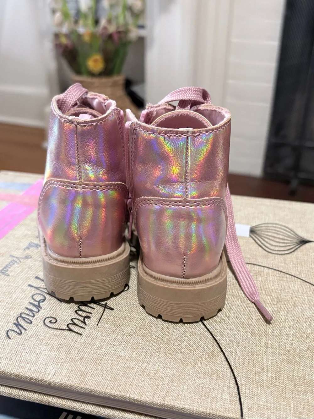 Old Navy Pink Holographic Lace-Up Girls Boots